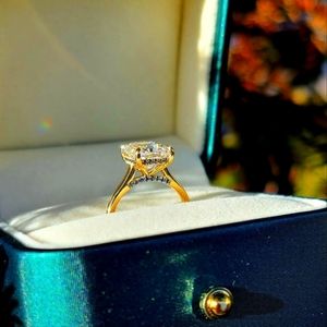 Solid 14k gold 4ct radiant moissanite ring with side blue sapphire